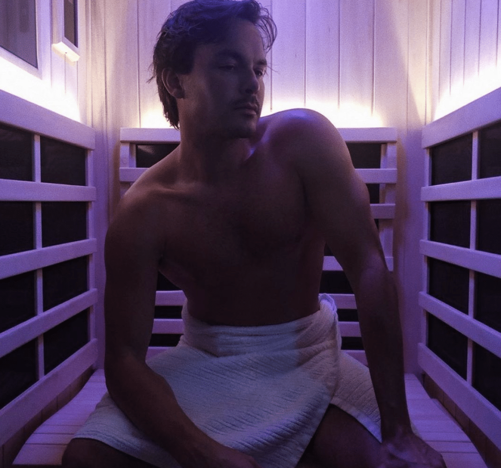 Man getting Infrared Sauna plus Light Therapy in NJ